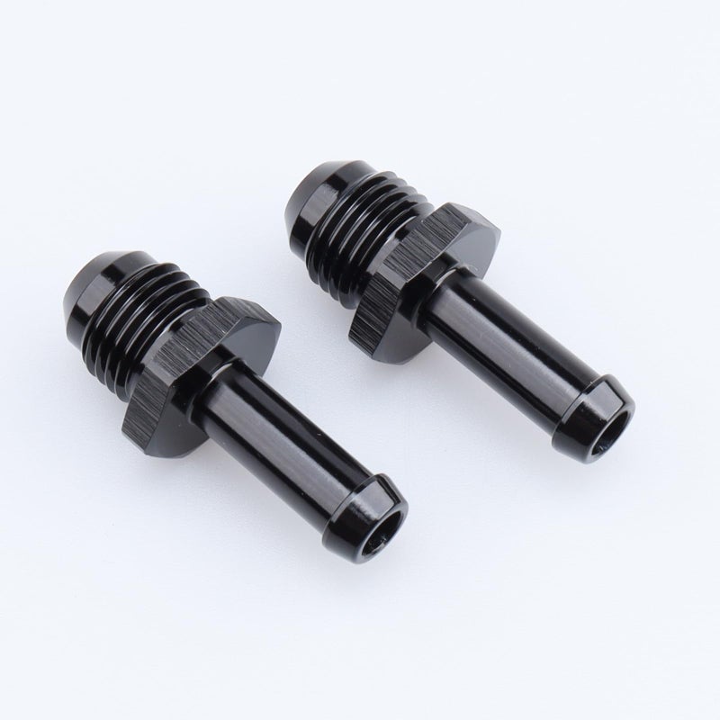 AC PERFORMANCE -6 AN Male Flare to 5/16" Push on Hose Barb Adapter Fitting Aluminum Black, Pack of 2 - Image 1